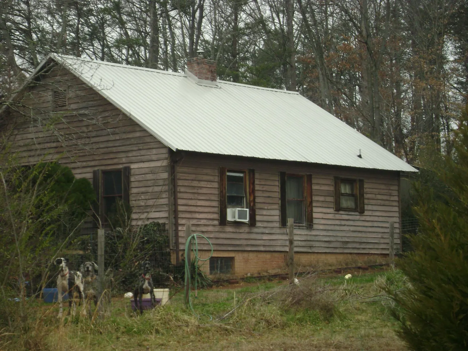 White metal roof on an old wood sided farmhouse, from a Asphalt Shingle Roof Repair job in Guymon